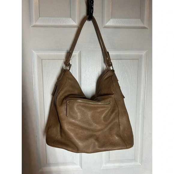 Sasha+Sofi Distressed Hobo Purse Vegan Leather in Tobacco With Stitching Detail - Picture 6 of 12